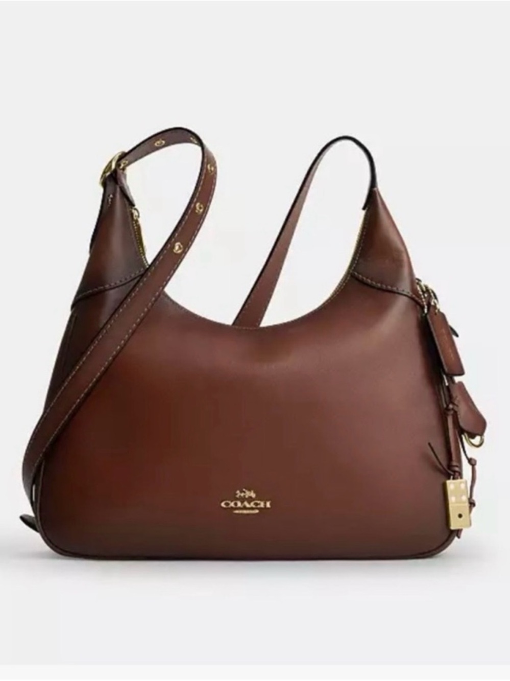 Coach Cognac Brown Leather Shoulder Bag with Gold Hardware - Picture 8 of 8